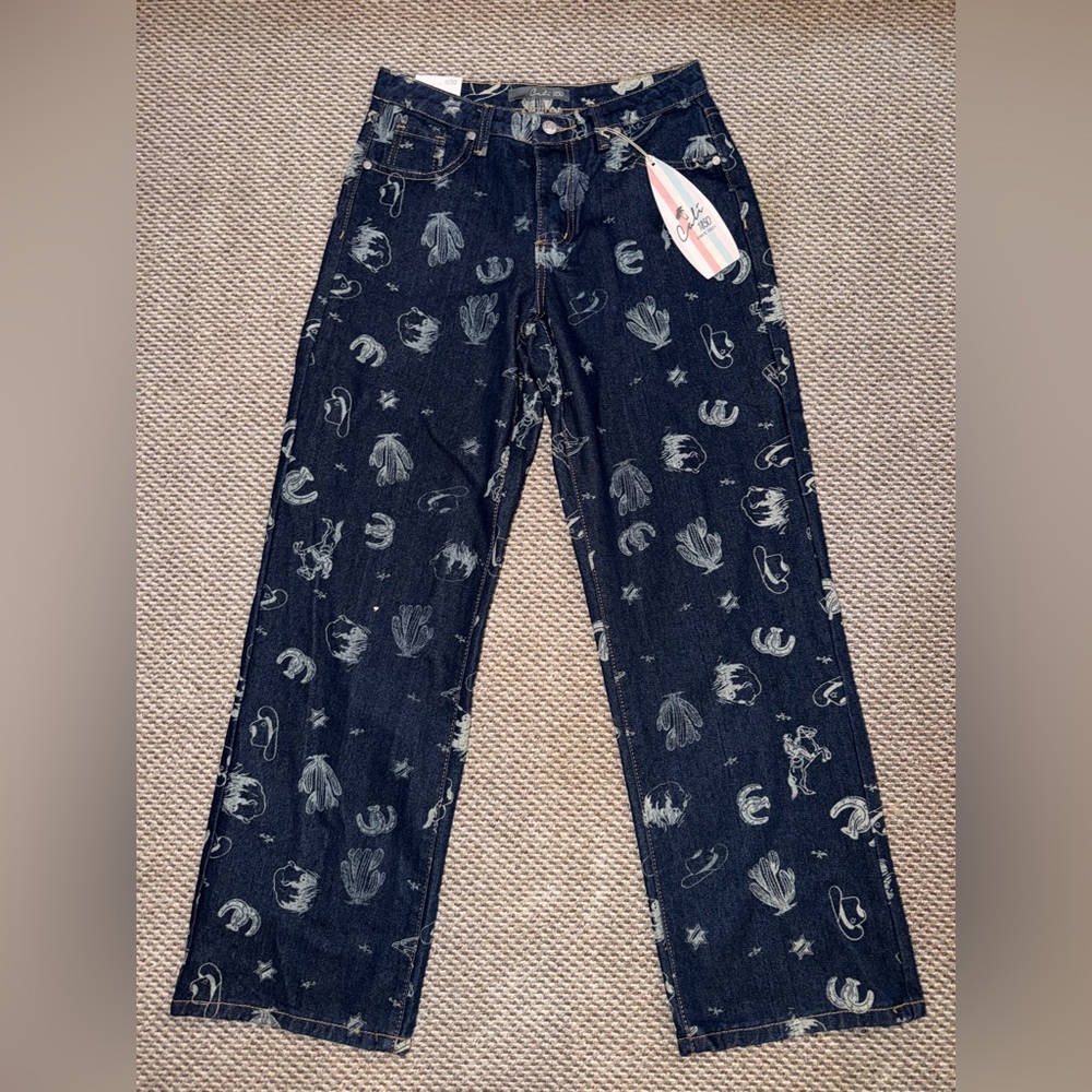 Cali 1850 Chic Denim Wide Leg Jeans with Western Print